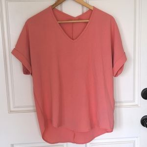 Francesca's Jenn High Low Cuffed Blouse